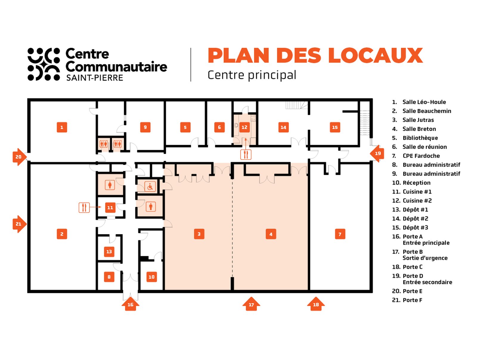 Salle Breton-Jutras, plan des locaux