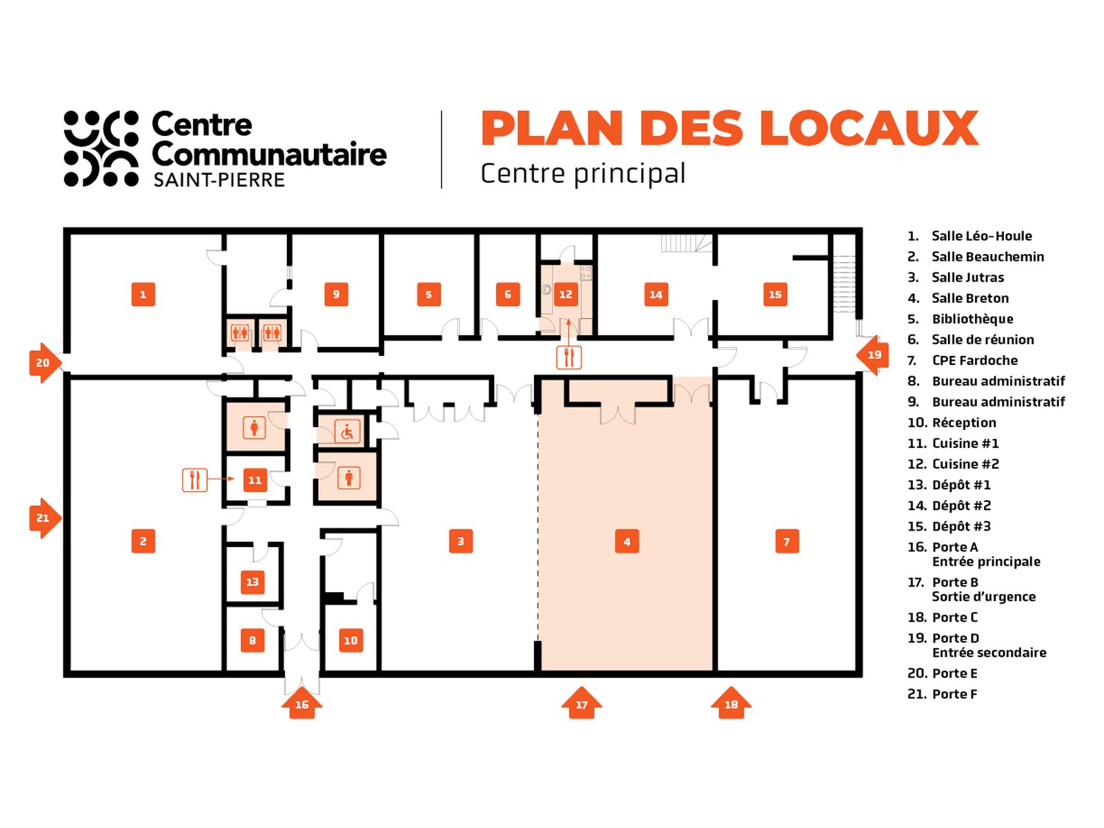 Salle Breton, plan des locaux