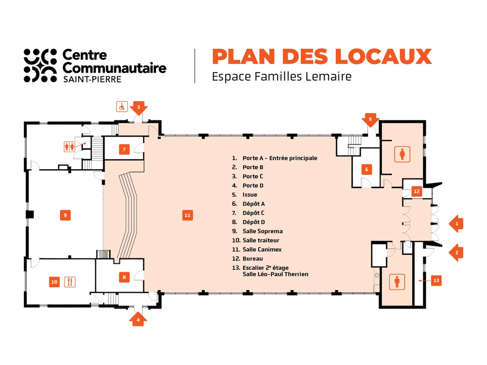 Salle Canimex, plan des locaux