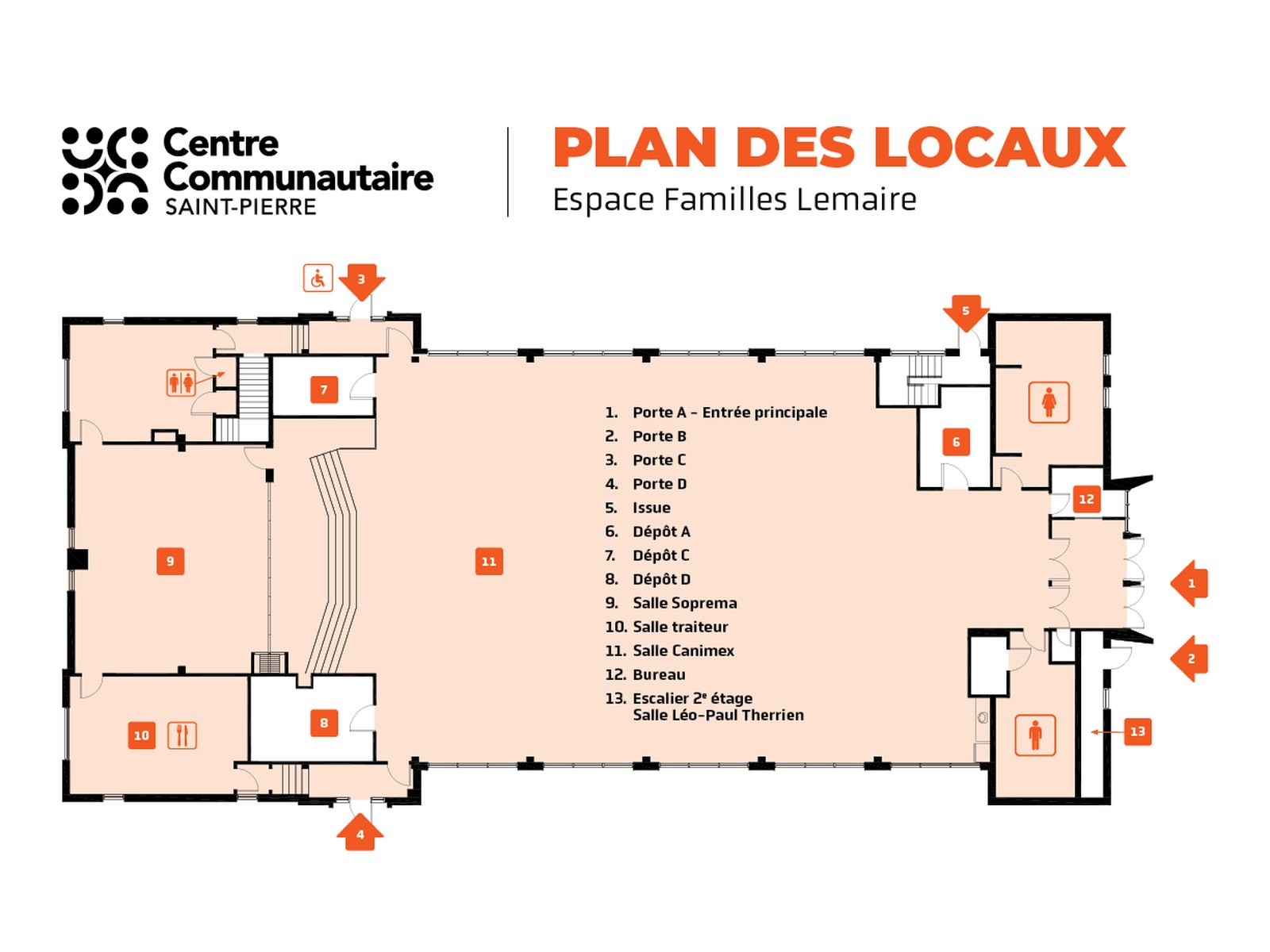 Salle Canimex + Soprema, plan des locaux